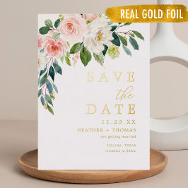 Invitación Con Relieve Metalizado Ahorra las fechas florales con rubor y hoja de oro