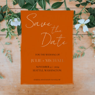 Invitación Con Relieve Metalizado Ahorre la fecha de boda de estilo simple naranja q