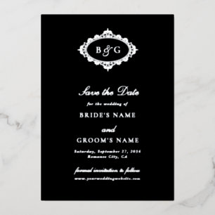 Invitación Con Relieve Metalizado Ahorre la fecha de boda de papel de plata real neg