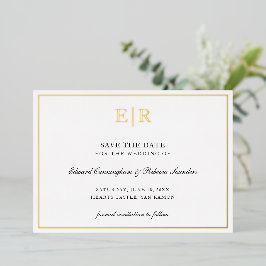 Invitación Con Relieve Metalizado Ahorre la fecha de boda formal con monograma en or