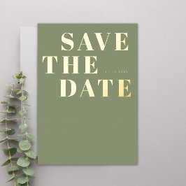 Invitación Con Relieve Metalizado Ahorre la fecha de boda minimalista negrita verde 