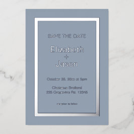 Invitación Con Relieve Metalizado Ahorre la fecha de boda simple gris azul plata