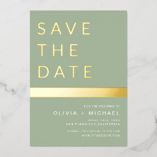 Invitación Con Relieve Metalizado Ahorre la fecha elegante verde salvia dorado