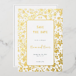 Invitación Con Relieve Metalizado Ahorro de fecha de boda con flores pequeñas