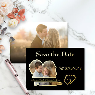 Invitación Con Relieve Metalizado Ahorro de Fecha de Boda con Foto de Hoja de Oro Re