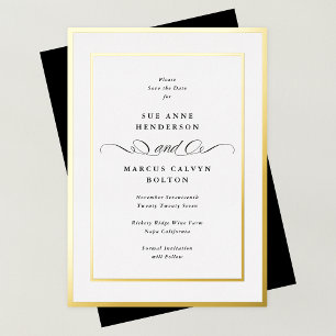 Invitación Con Relieve Metalizado Ahorro de Fecha de Boda con Marco de Oro Formal