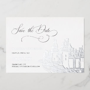 Invitación Con Relieve Metalizado Ahorro de fecha de boda con tema de castillo plate