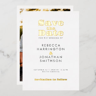 Invitación Con Relieve Metalizado Ahorro de fecha de boda con tipografía minimalista