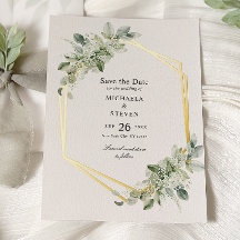Ahorro de Fecha de Boda con Verde Rústico y Oro Re