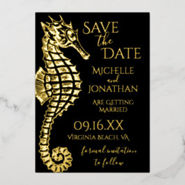 Invitación Con Relieve Metalizado Ahorro de fecha de boda de caballito de mar con lá