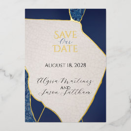 Invitación Con Relieve Metalizado Ahorro de fecha de boda inspirado en Kintsugi azul