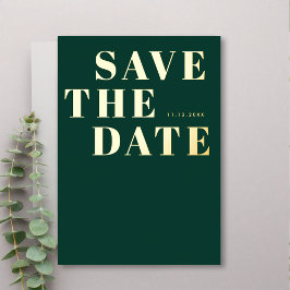 Invitación Con Relieve Metalizado Ahorro de Fecha de Boda Moderno en Verde Esmeralda