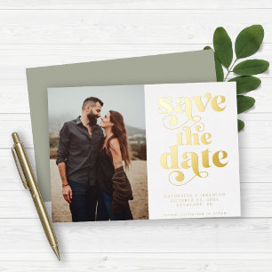 Invitación Con Relieve Metalizado Ahorro de fecha de foto de papel de oro de sabio m