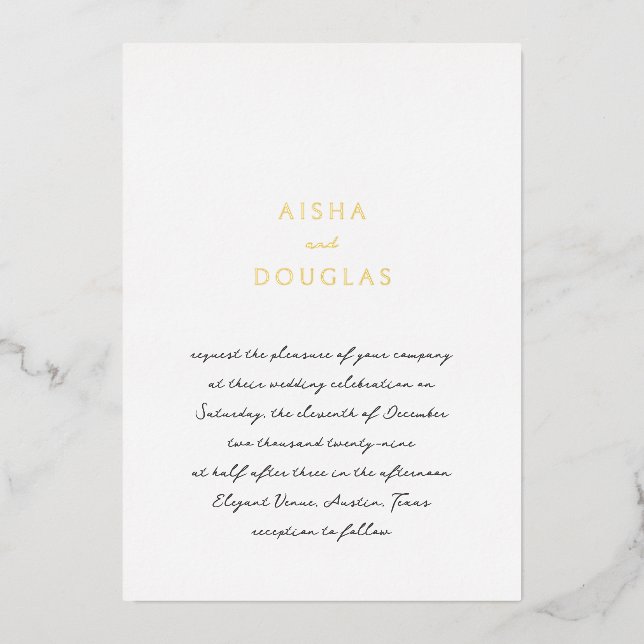 Invitación Con Relieve Metalizado Aisha Elegant Modern Boda (Anverso)