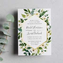 Invitación Con Relieve Metalizado Alabaster | Boda de marco floral blanco