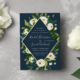 Invitación Con Relieve Metalizado Alabaster | Boda de marco floral verde y blanco