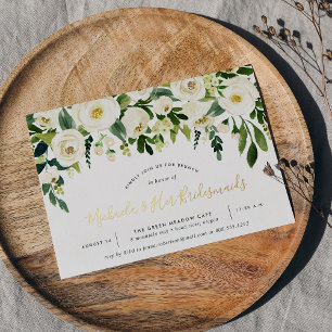 Invitación Con Relieve Metalizado Alabaster Floral Bridesmaids Brunch