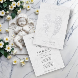 Invitación Con Relieve Metalizado Alas de Ángel de Plata Real sobre Fondo de Mármol