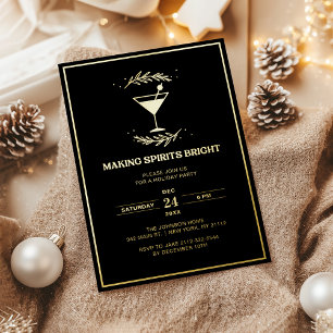 Invitación Con Relieve Metalizado Alegrando Espíritus Brillantes Navidad Negra Dorad