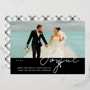 Invitación Con Relieve Metalizado Alegre boda Sr & Sra Primera Navidad Foto