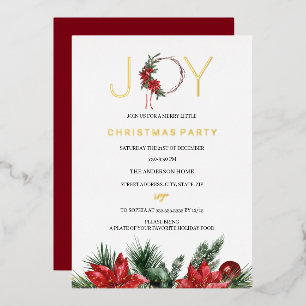 Invitación Con Relieve Metalizado Alegría de la fiesta de Navidad en follaje corona