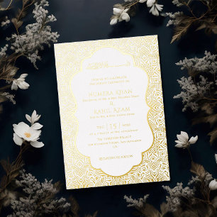 Invitación Con Relieve Metalizado Alfombra Islámica Boda Arco Armenio