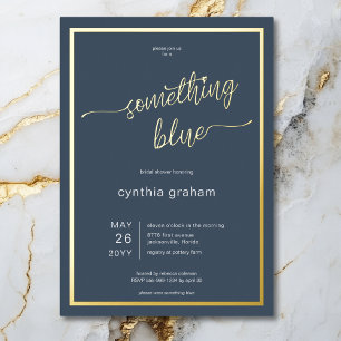 Invitación Con Relieve Metalizado Algo Azul Mínimo Antes De Hacer Ducha Bridal