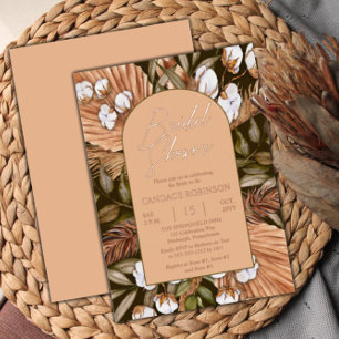 Invitación Con Relieve Metalizado Algodón Floral Boho   Riego Nupcial de Hierbas Sec