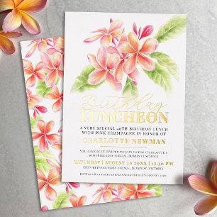 Invitación Con Relieve Metalizado Almuerzo de cumpleaños floral frangipani 40 cumple