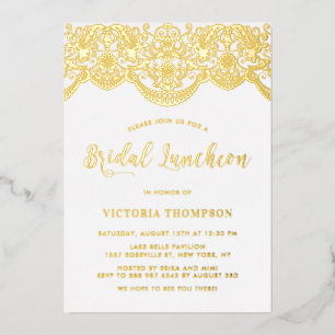 Invitación Con Relieve Metalizado Almuerzo Nupcial de Encaje de Brocado Floral Elega