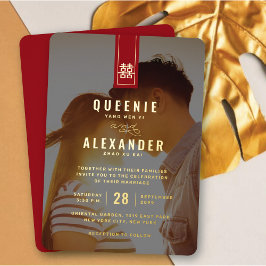 Invitación Con Relieve Metalizado Alto Rectángulo doble felicidad Boda chino