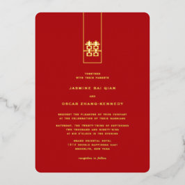 Invitación Con Relieve Metalizado Alto Rectángulo doble felicidad Boda chino