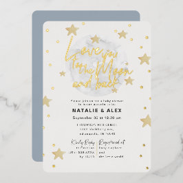 Invitación Con Relieve Metalizado Ama Moon & Back Boy Baby Shower