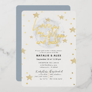 Invitación Con Relieve Metalizado Ama Moon & Back Boy Baby Shower