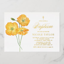 Amapolas Florales de Acuarela Naranja Bautizo de V