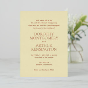 Invitación Con Relieve Metalizado Amarillo Mantequilla Moderno Elegante Boda