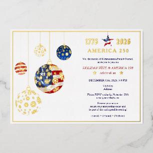 Invitación Con Relieve Metalizado América 250 Aniversario Fiesta Patriótica Azul