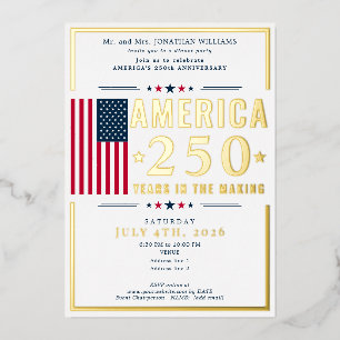 Invitación Con Relieve Metalizado América 250 Bandera de EE. UU. Patriótica 4 de jul