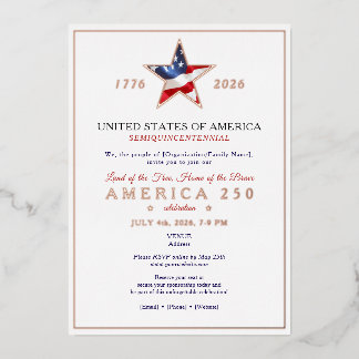 Invitación Con Relieve Metalizado America 250 Patriotic Anniversary Fundraising Gala