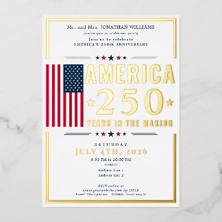 Invitación Con Relieve Metalizado America 250 US Flag Patriotic July 4th Blue Formal