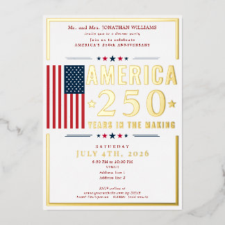 Invitación Con Relieve Metalizado America 250 USA Flag Patriotic July 4th Red Formal