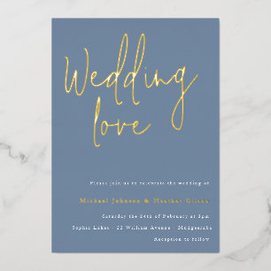 Invitación Con Relieve Metalizado Amor de boda: Boda de diseñador en azul polvorient
