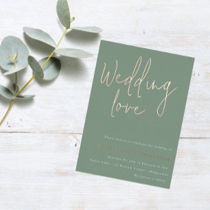Invitación Con Relieve Metalizado Amor de boda: Boda Verde Salvia y Rosa Dorada