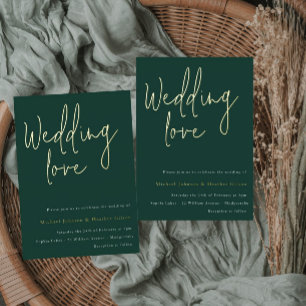 Invitación Con Relieve Metalizado Amor de boda: Verde Esmeralda Oro Boda de Diseñado