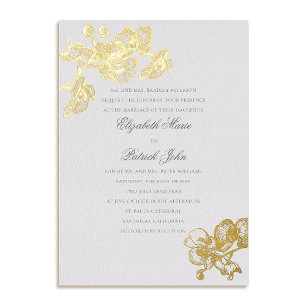 Invitación Con Relieve Metalizado Amor de Orquídea Marfil Formal Clásico Matrimonio