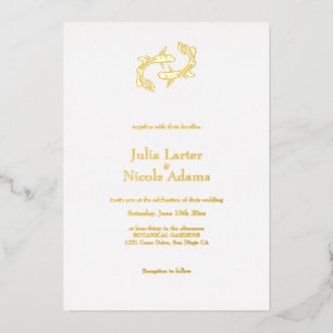 Invitación Con Relieve Metalizado Amor de peces gemelos Boda Minimalista caligráfico
