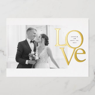Invitación Con Relieve Metalizado Amor elegante y moderno y foto Boda de agradecimie