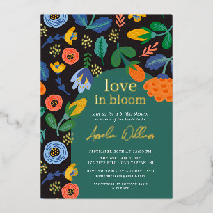 Invitación Con Relieve Metalizado Amor floral en flor Novia Regalo de ducha