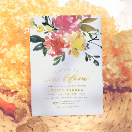 Invitación Con Relieve Metalizado Amor Oro En La Ducha De Novias Floral De Primavera