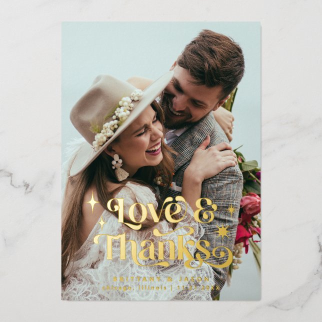 Invitación Con Relieve Metalizado Amor retro y agradecimiento superposición (Anverso)